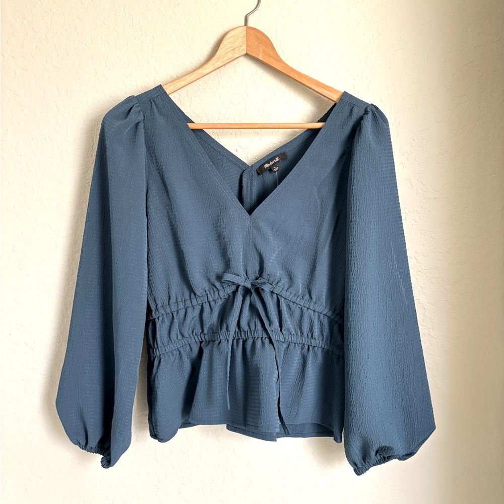 Madewell Tie Front Puff Sleeve Shirt
